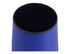 A blue double wall travel mug with a black interior and a simple design. It features a logo.