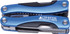 A blue multi-tool with various tools integrated, featuring a logo on one side.