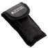 A black fabric pouch with a secure flap, featuring a logo. Designed for holding a multi-tool or similar item.
