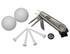 A grey multi-tool, two white golf balls, four white tees, and a brush with a logo.