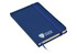 A navy pocket pad with a purple elastic band and a bookmark. It features a logo on the front cover.