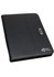 A black A4 zip portfolio with a smooth finish and a silver clasp, featuring a logo on the lower right corner.