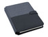A black and charcoal A5 portfolio with a textured cover and a clasp closure, featuring a logo.