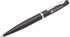 A metal pen in black with a silver clip, featuring a logo on the barrel.