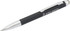 A black stylus pen with a silver tip and clip, featuring a branding logo.