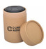A cylindrical kraft tube with a black lid, designed for packaging a writing pen. It features a logo.