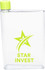 A drink bottle in a clear design with a lime green cap, featuring a logo.