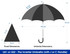 An inverted umbrella with a C handle, featuring a grey and black design, with dimensions outlined for reference.