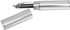 A silver pen presentation tube with a shiny surface, featuring a removable cap and a pen inside.