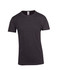 A dark grey crew neck T-shirt with short sleeves, featuring a branding label inside the collar.