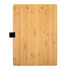 A bamboo A4 clipboard with a smooth surface and a black metal clip at the top.