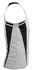 A men's singlet in white with black panel designs, featuring a logo on the side.