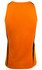 An orange men's singlet featuring black side panels and a branding logo on the back.