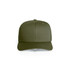 A green mesh trucker cap with a solid front panel and mesh sides, featuring a brand logo.