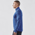A men's blue thermal 1/4 zip jumper viewed from the side, featuring long sleeves and a high collar.