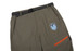 Windbreaker pants in a greenish-brown colour, featuring an orange zip pocket and a logo on the side.