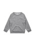 A grey sweater featuring a round neckline and long sleeves, with a logo present on the fabric.