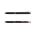 A black pen with silver accents, featuring a sleek design and a clip for easy attachment.