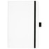 A white bound journal with colourful accents and a black elastic band closure. It features a logo on the cover.