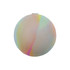 A translucent, multicoloured reusable water balloon with a smooth surface, featuring a logo on one side.