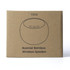 A brown cardboard box featuring a simple illustration of a round bamboo wireless speaker with a logo.