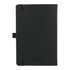 A black hardbound journal with an elastic closure and a logo, suitable for office and business use.