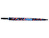 A golf umbrella featuring a vibrant, multicoloured design with a handle cover and a logo.