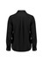 A black long sleeve shirt with a collar and buttoned cuffs, featuring a pleated back design.