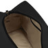 A black duffle bag with an open top and beige interior, featuring an inner pocket. It has a branded logo.
