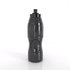 A drink bottle in sleek black, featuring a push-button lid and textured grip, with a logo on its body.