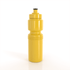 A drink bottle in bright yellow, featuring a sleek design and a black screw cap, with a branding logo.