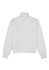 A white women's jumper with a 1/4 zip, featuring a high collar and long sleeves, with a logo on the back.