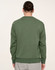 A unisex crew neck sweater in a rich green colour, viewed from the back. It features a logo on the fabric.