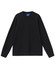 A black unisex crew neck sweater with long sleeves and a simple design. It features a small logo on the neckline.