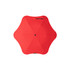 A red umbrella with an octagonal shape and a central button, featuring a simple design and a branding logo.