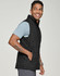 A black insulated puffer vest with a 3D cut, featuring side pockets and a collared neckline.
