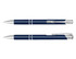 A navy blue pen with silver accents, featuring a sleek design and a clip for attachment.