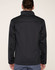 A men's sustainable softshell corporate jacket in black, featuring a collar and a simple, sleek design.