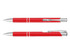 A red lacquer pen with silver accents and a clip, displayed from two angles.