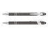 A grey stylus pen with silver accents and a touch screen tip, featuring a logo. Two pens are displayed side by side.