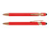 A red stylus pen with rose gold accents, featuring both a click mechanism and a soft touch tip.