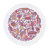 A circular ceramic coaster featuring vibrant Aboriginal-style artwork with various animal motifs and intricate patterns.