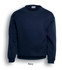 A navy unisex adults crew neck fleece jumper with long sleeves and a fitted waistband. Features a logo.