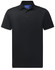 A black men's sustainable jacquard knit short sleeve polo with a collar and a logo on the label.