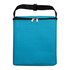 A turquoise insulated bag with a zip closure and a black carry strap. It features a front pocket.