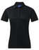 A black ladies' sustainable jacquard knit short-sleeve polo featuring a classic collar and button placket.