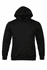 A black hoodie featuring a front pocket and a hood. Includes a logo on the chest area.