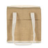 A neutral-toned cooler bag with white handles, featuring a textured exterior and two side pockets.