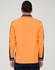A long-sleeve polo in high-visibility orange with navy detailing and a logo on the back.