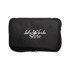 A black zippered travel pouch featuring a logo with a palm tree design.